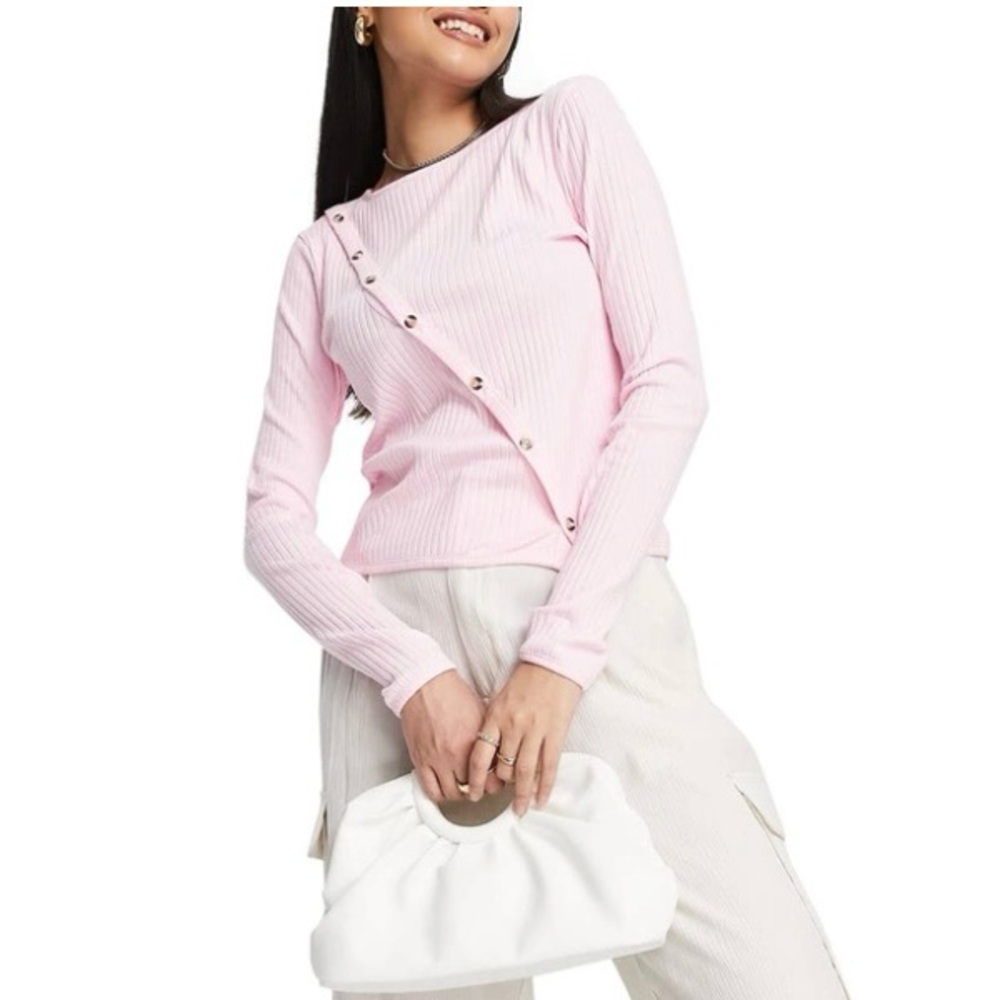 Topshop Light Pink Asymmetric Button Blouse
